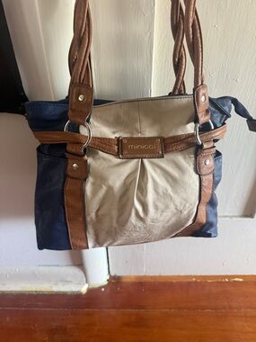 Minicci Navy, Cream & Brown Shoulder Tote 💚